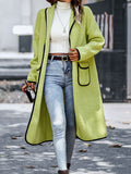 Full Size Contrast Trim Long Sleeve Coat with Pockets