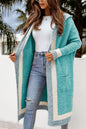 Pocketed Contrast Long Sleeve Hooded Cardigan