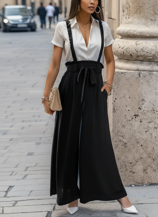 Tied Wide Leg Pants with Shoulder Straps