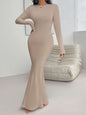 Backless Round Neck Long Sleeve Maxi Dress
