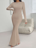 Backless Round Neck Long Sleeve Maxi Dress