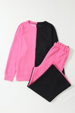 Color Block Round Neck Sweatshirt and Pants Set