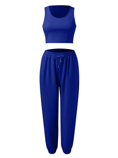 Wide Strap Top and Drawstring Joggers Set