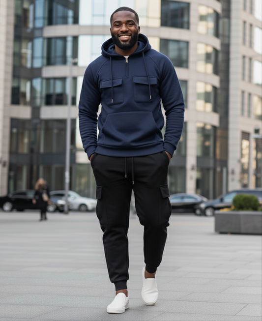 Men's Full Size Pocketed Drawstring Hoodie and Pants Set Plus Size