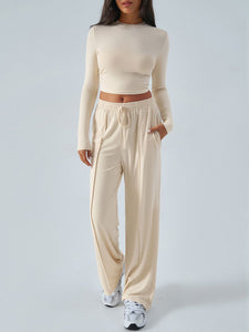 Devine Round Neck Long Sleeve Top and Pants Set