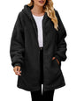 Fuzzy Pocketed Zip Up Long Sleeve Hooded Jacket