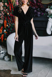 Drawstring Surplice Short Sleeve Jumpsuit