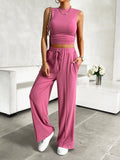 Mock Neck Sleeveless Top and Drawstring Pants Set