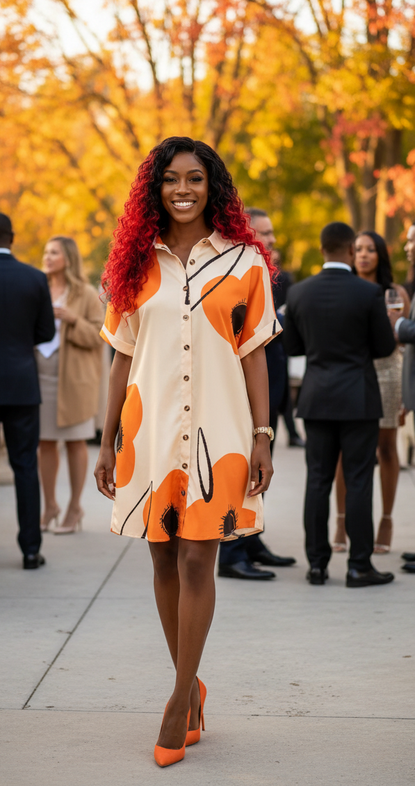 Printed Button-Front Shirt Dress