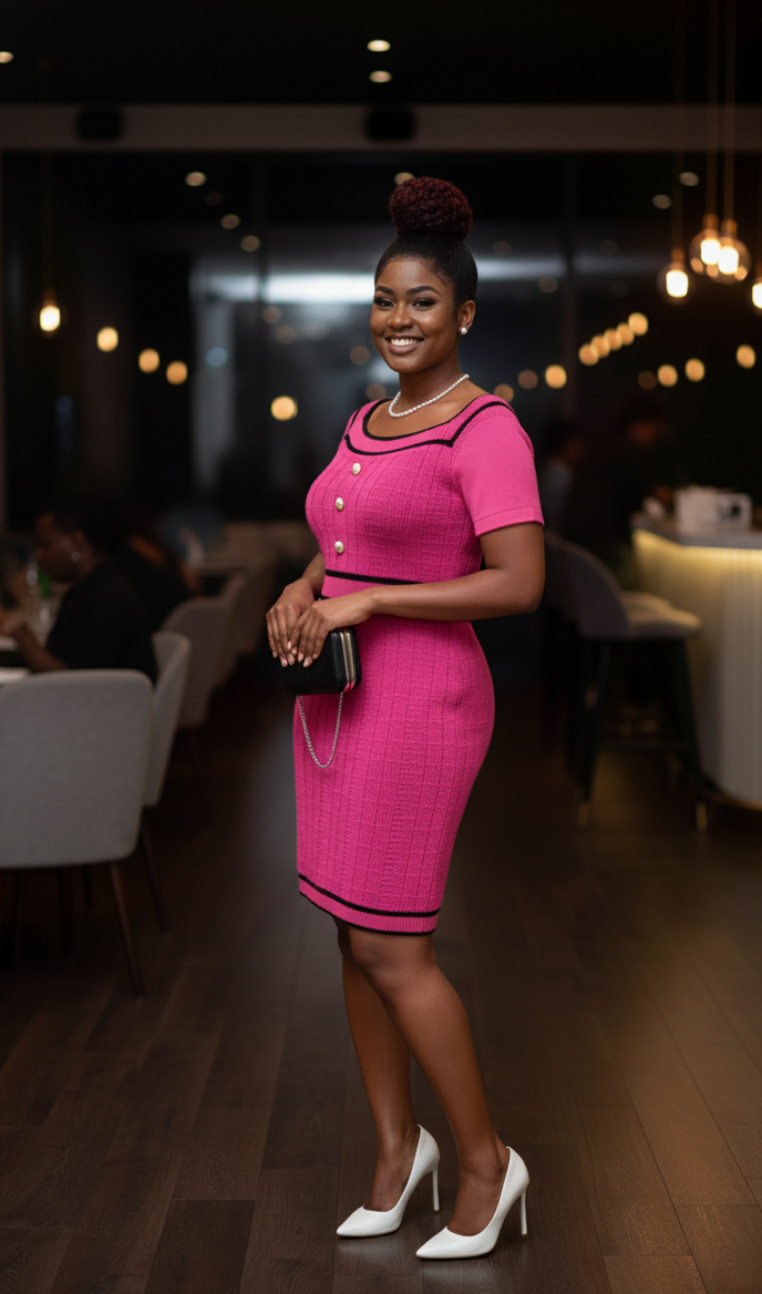 Decorative Button Short Sleeve Sweater Dress