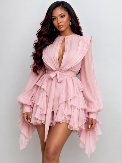 Ruffled Long Sleeve Mini Dress