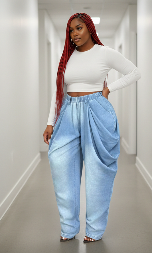 Ruched Wide Leg Jeans