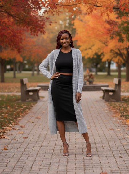 Pocketed Open Front Long Sleeve Longline Cardigan