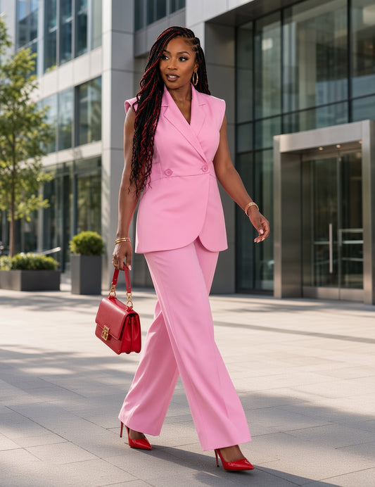 Sleeveless Blazer and Wide-Leg Pants Two-Piece Set