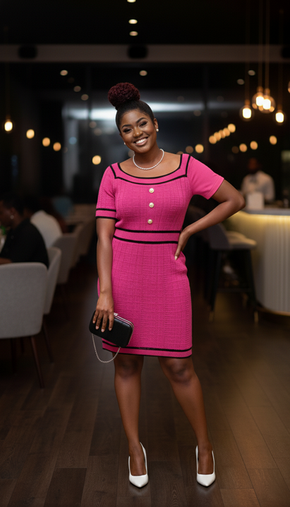 Decorative Button Short Sleeve Sweater Dress