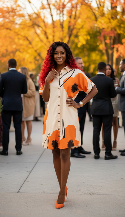 Printed Button-Front Shirt Dress