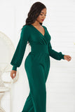 Gathered Detail Surplice Lantern Sleeve Jumpsuit