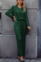 V-Neck Long Sleeve Top and Wide Leg Pants Set