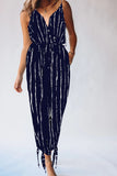 Striped Contrast Tie Ankle Spaghetti Strap Jumpsuit