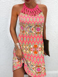 Printed Grecian Neck Mini Dress