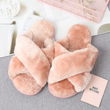 Faux Fur Crisscross Strap Slippers