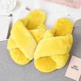 Faux Fur Crisscross Strap Slippers