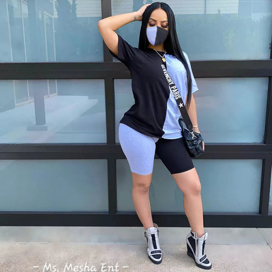 Two Tone Shorts Set W/ Mask