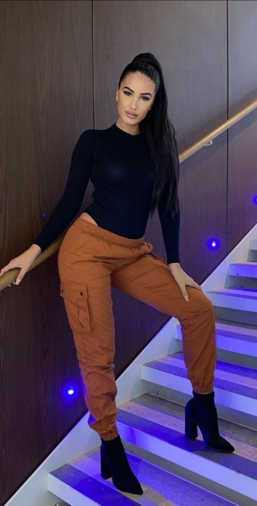 Rust Elasticated Waist Cargo Trouser