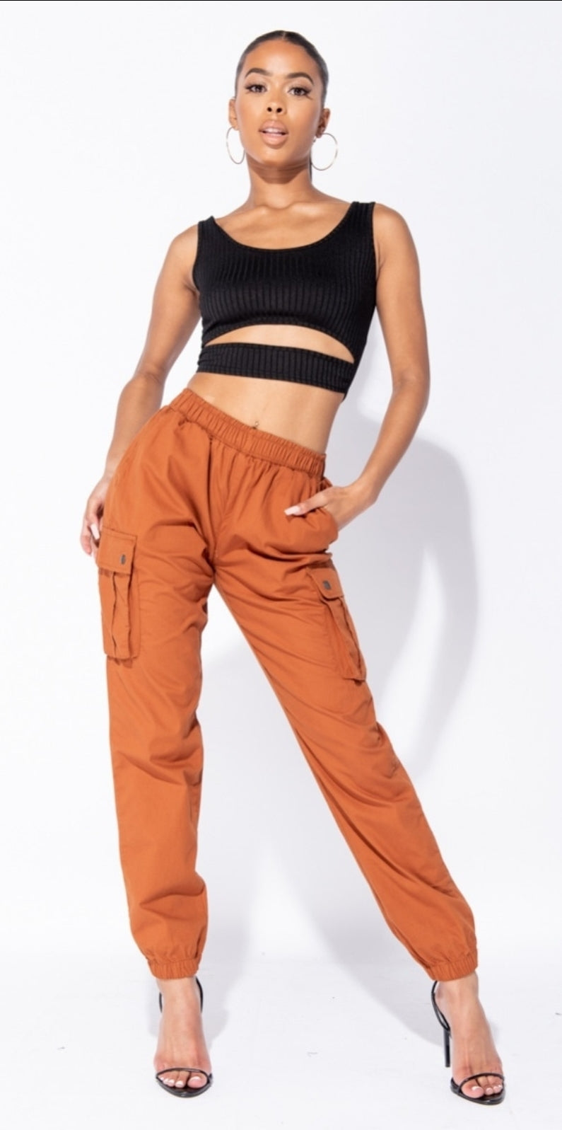 Rust Elasticated Waist Cargo Trouser