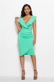 Ruched Ruffled Cap Sleeve Dress