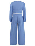 Surplice Top and Wide Leg Pants Set